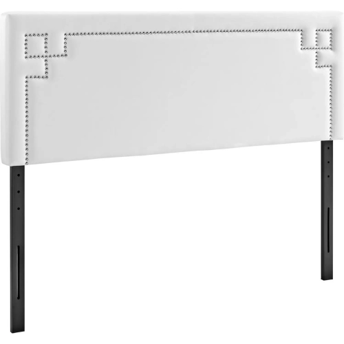 Josie Queen Vinyl Headboard in White w/ Geometric Nailhead Trim