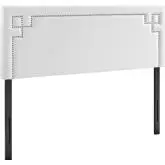 Josie Queen Vinyl Headboard in White w/ Geometric Nailhead Trim