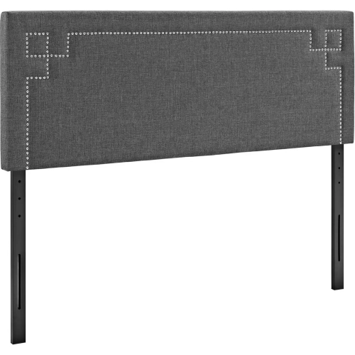 Josie Queen Fabric Headboard in Gray w/ Geometric Nailhead Trim