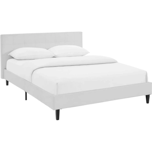 Linnea Queen Bed in Tufted White Leatherette