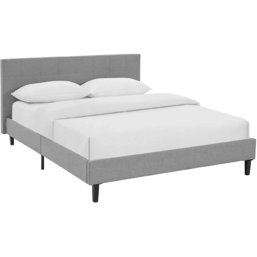 Linnea Queen Bed in Tufted Light Gray Fabric