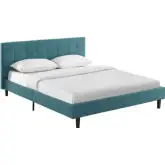 Linnea Queen Bed in Tufted Teal Fabric