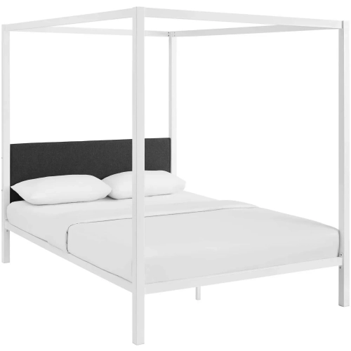 Raina Queen Canopy Bed in White & Gray Powder Coated Steel