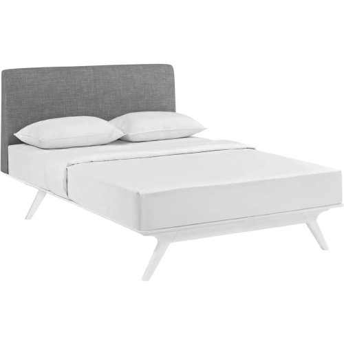 Tracy Full Bed in Gray Fabric Headboard on White Base