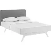 Tracy Full Bed in Gray Fabric Headboard on White Base