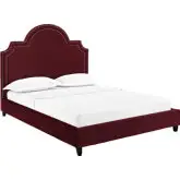 Primrose Queen Platform Bed in Maroon Performance Velvet