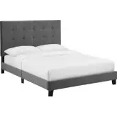 Melanie Queen Platform Bed in Tufted Gray Velvet