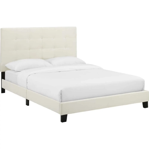 Melanie Queen Platform Bed in Tufted Ivory Velvet