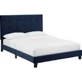 Melanie Queen Platform Bed in Tufted Midnight Blue Velvet