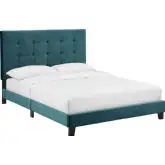 Melanie Queen Platform Bed in Tufted Sea Blue Velvet