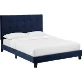 Melanie King Platform Bed in Tufted Midnight Blue Velvet