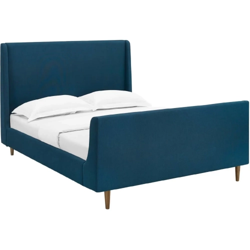 Aubree Queen Sleigh Platform Bed in Azure Blue Fabric