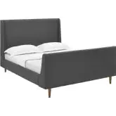 Aubree Queen Sleigh Platform Bed in Gray Fabric