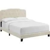 Amelia Queen Bed in Tufted Beige Fabric