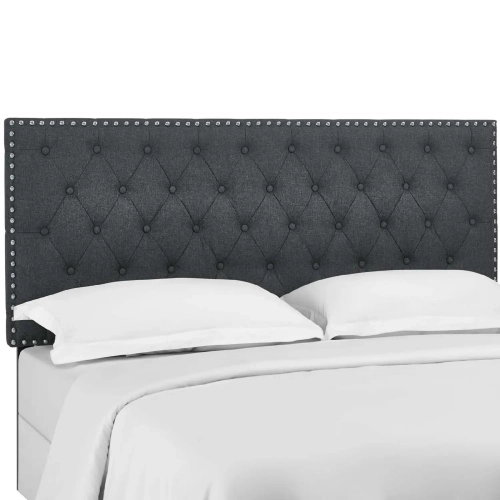 Helena Full Queen Headboard in Tufted Gray Linen