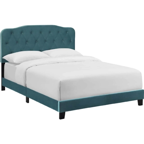 Amelia Twin Bed in Tufted Sea Blue Velvet