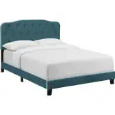 Amelia Twin Bed in Tufted Sea Blue Velvet