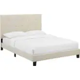 Melanie Full Platform Bed in Tufted Beige Fabric