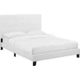 Melanie Full Platform Bed in Tufted White Fabric