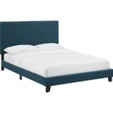 Melanie Queen Platform Bed in Tufted Azure Blue Velvet