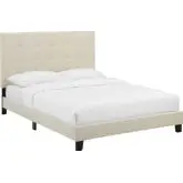 Melanie Queen Platform Bed in Tufted Beige Velvet