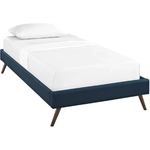 Loryn Twin Bed Frame w/ Round Splayed Legs in Azure Fabric