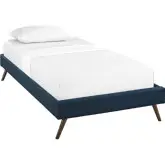 Loryn Twin Bed Frame w/ Round Splayed Legs in Azure Fabric