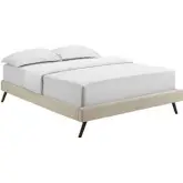 Loryn Full Bed Frame w/ Round Splayed Legs in Beige Fabric