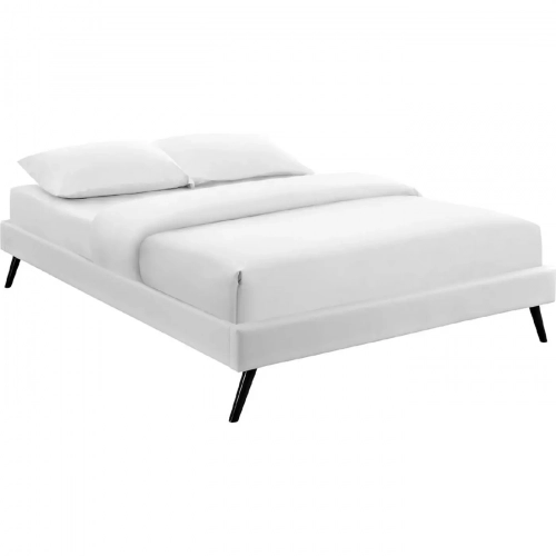 Loryn Queen Bed Frame w/ Round Splayed Legs in White Leatherette