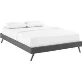 Loryn Queen Bed Frame w/ Round Splayed Legs in Gray Fabric