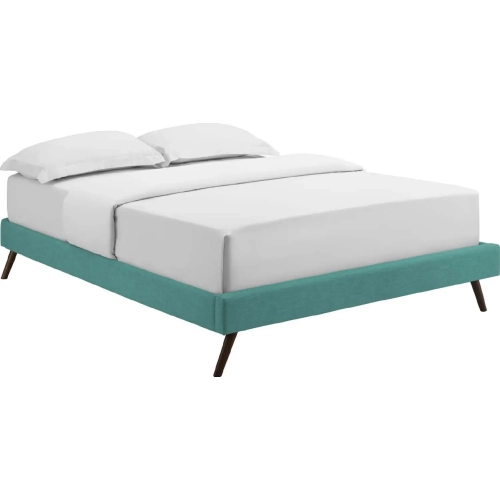 Loryn Queen Bed Frame w/ Round Splayed Legs in Teal Fabric