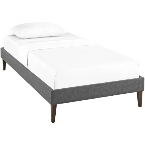 Tessie Twin Bed Frame w/ Square Tapered Legs in Gray Fabric