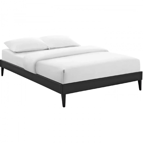 Tessie Full Bed Frame w/ Square Tapered Legs in Black Leatherette