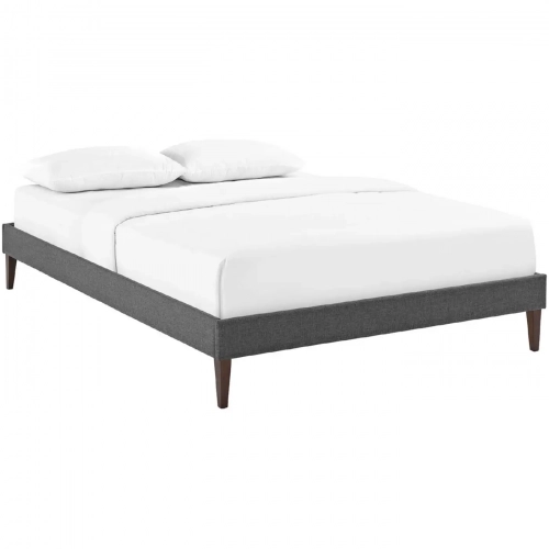 Tessie Full Bed Frame w/ Square Tapered Legs in Gray Fabric