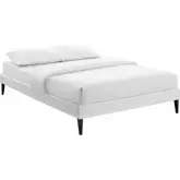 Tessie Queen Bed Frame w/ Square Tapered Legs in White Leatherette