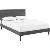 Ruthie Queen Platform Bed in Gray Fabric w/ Squared Splayed Legs