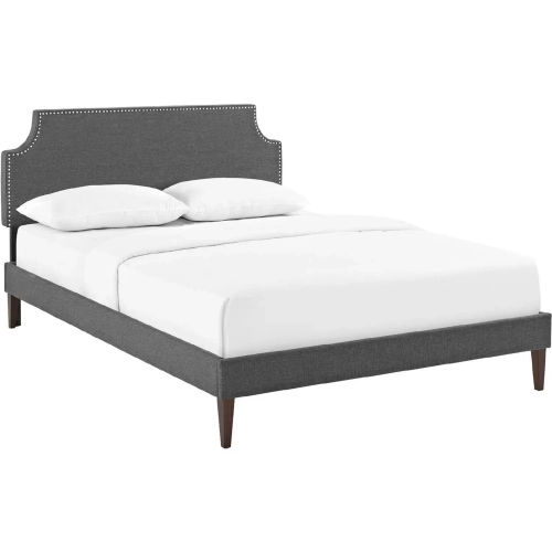 Corene King Platform Bed w/ Squared Splayed Legs in Gray Fabric