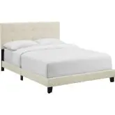 Amira Queen Bed in Tufted Beige Fabric