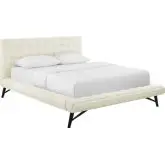 Julia Queen Platform Bed in Biscuit Tufted White Velvet