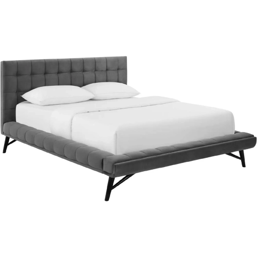 Julia Queen Platform Bed in Biscuit Tufted Gray Performance Velvet