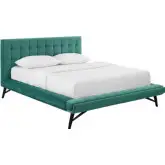 Julia Queen Platform Bed in Biscuit Tufted Teal Performance Velvet