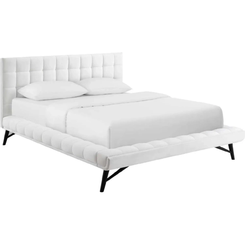 Julia Queen Platform Bed in Biscuit Tufted White Performance Velvet