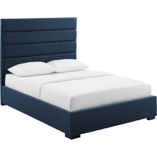 Genevieve Queen Platform Bed in Channel Tufted Blue Fabric