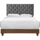 Rhiannon Queen Bed in Walnut & Diamond Tufted Gray Fabric