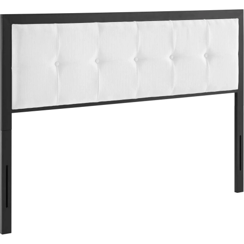 Teagan Full Headboard in Tufted White Fabric & Black Iron