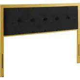 Teagan Full Headboard in Tufted Black Fabric & Gold Iron