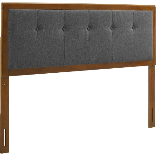 Draper Full Headboard in Tufted Gray Fabric & Walnut Wood