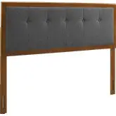 Draper Full Headboard in Tufted Gray Fabric & Walnut Wood