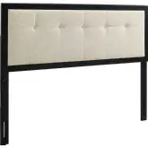 Draper Queen Headboard in Tufted Beige Fabric & Black Wood