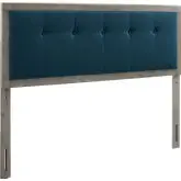 Draper Queen Headboard in Tufted Azure Fabric & Gray Wood